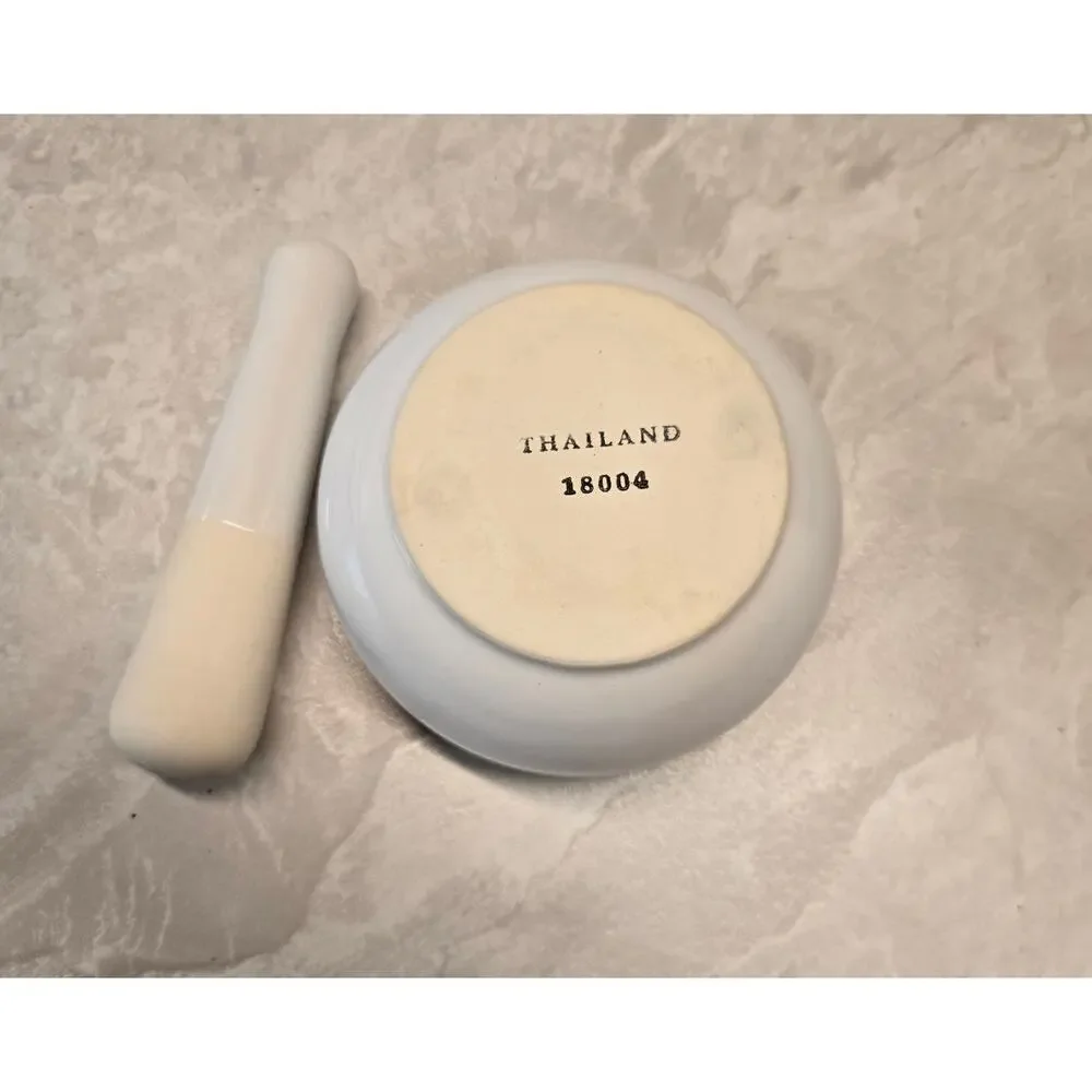Mortar and Pestle White Glazed Porcelain Apothecary Kitchen Tool Approx. 5